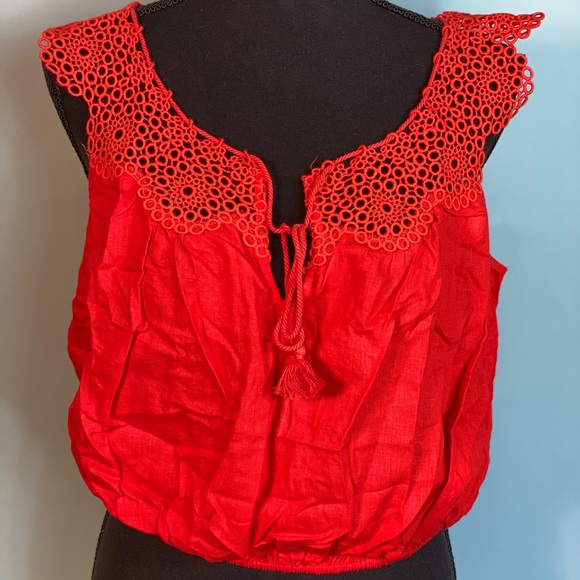 Free People Tops - Free People Bright Roxy Red Peasant Cami Top XS